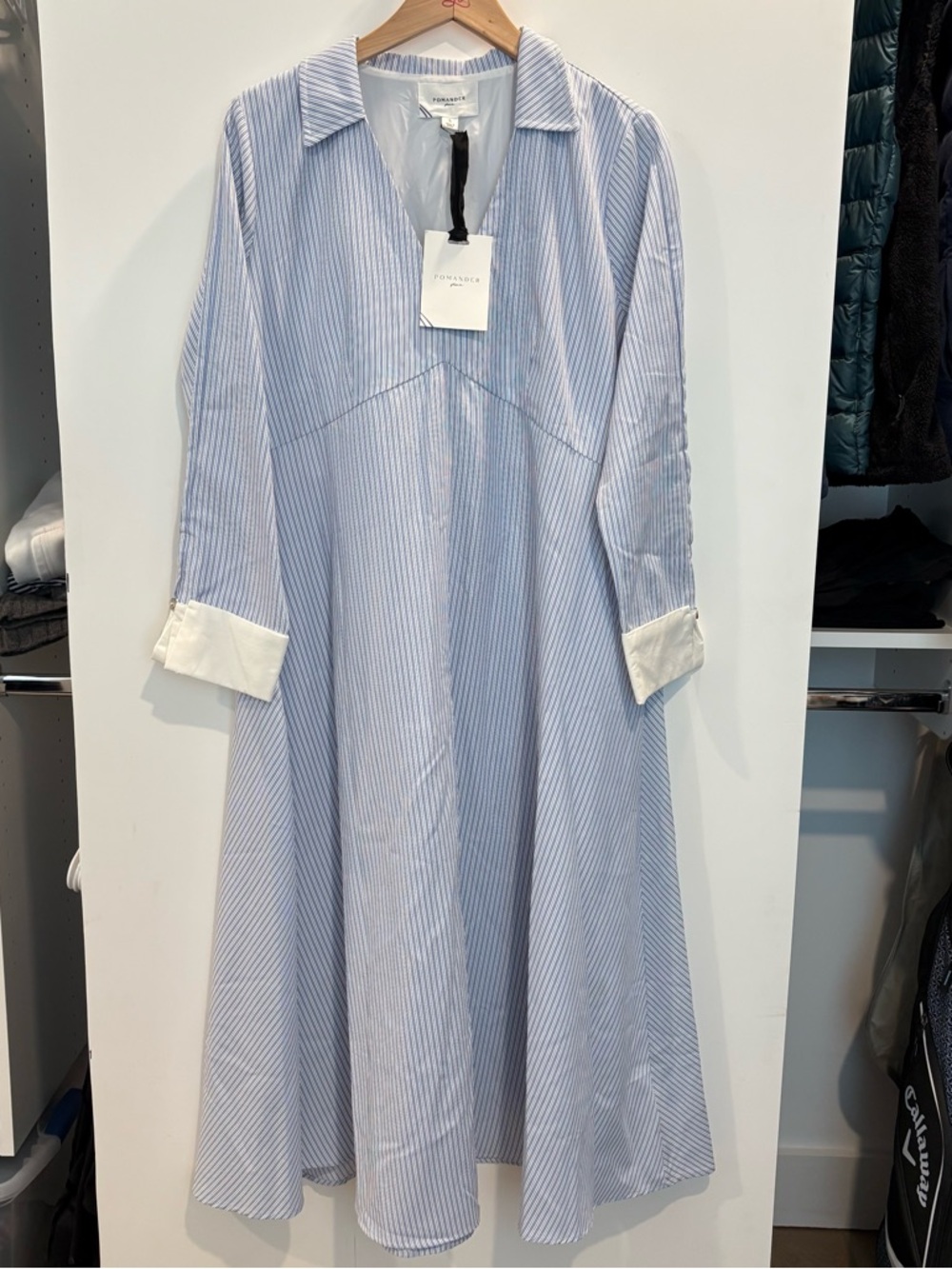 Pomander Place Cannes Blue & White Striped Maxi Dress. NWT. Size Large. - Picture 2 of 10